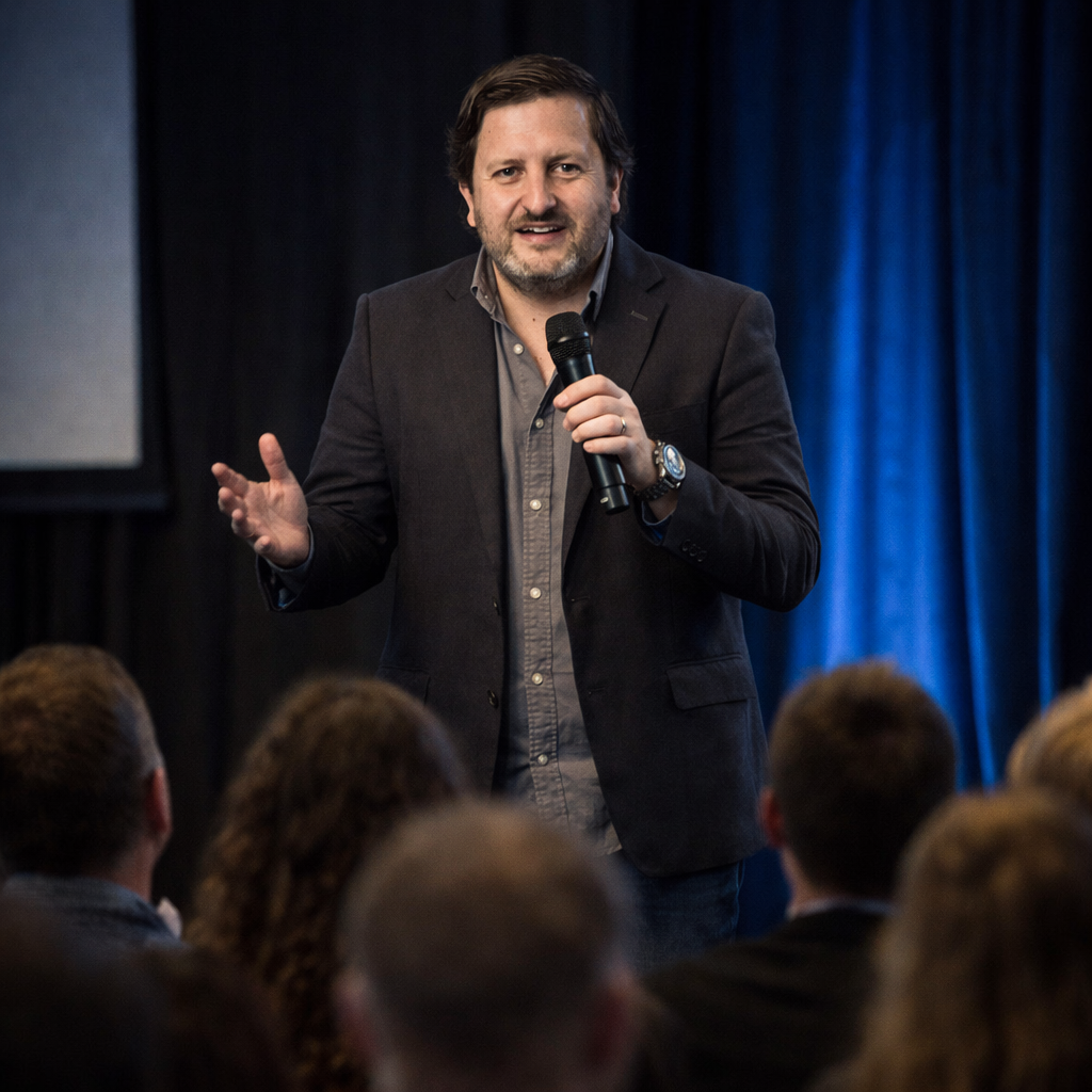 Gonzalo delivering a keynote presentation